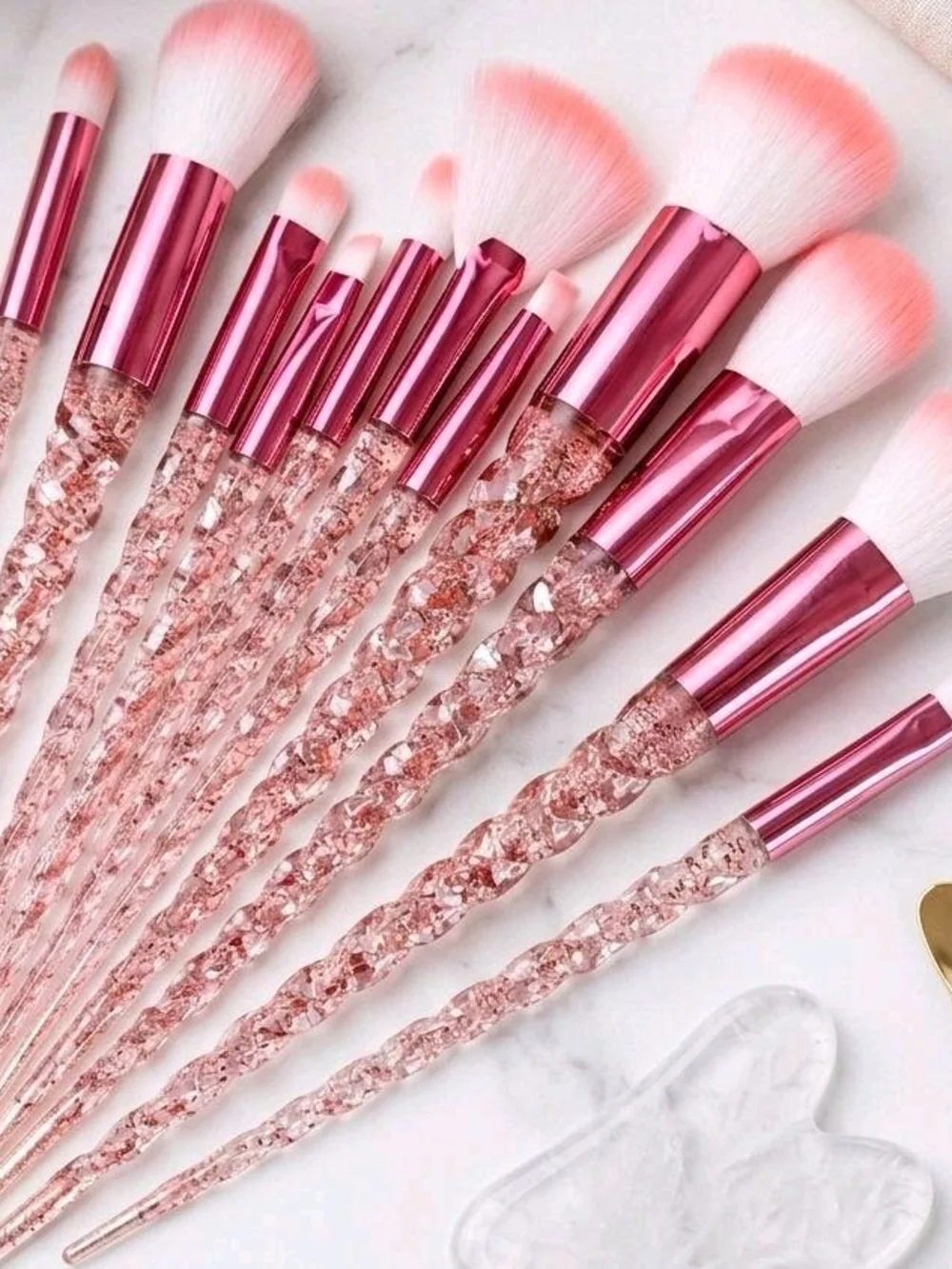 28 Pcs Pink Glitter Makeup Brush & Beauty Accessory Set with Headband